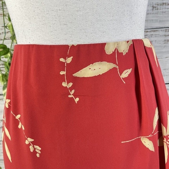 Judith Hart Skirt size 12 Coral Tan Floral Tropical Faux Wrap Pencil Knee Hawaii - Picture 6 of 14